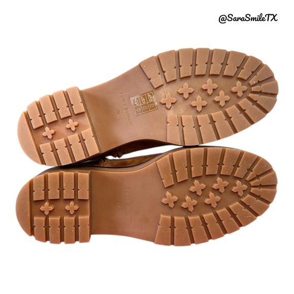 TORY BURCH Miller 50MM Lug Sole Bootie Tan Suede Combat Boots - NIB - Picture 11 of 14